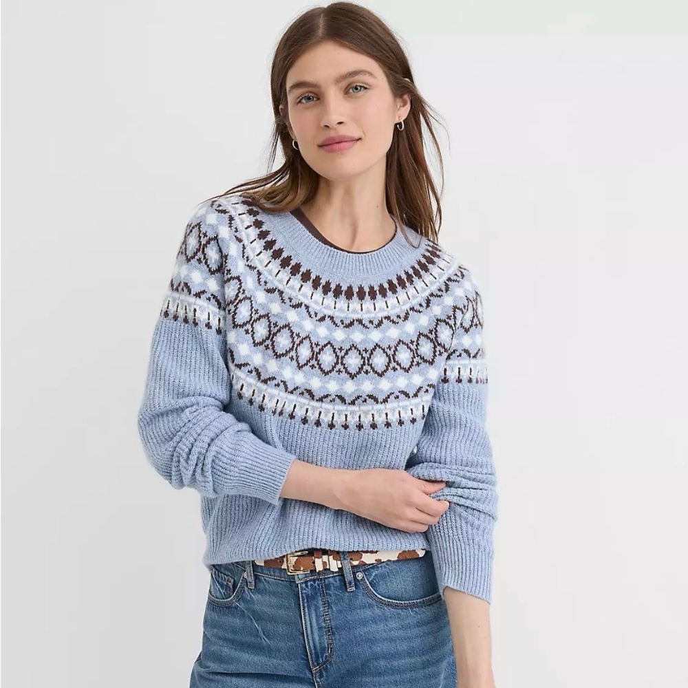 Fair Isle Ribbed Sweater Blue/Chocolate - M like new - Picture 5 of 6